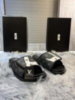 Louis-Vuitton Monogram Full Black Premium Slides - Image 3