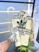Adida s Imported Allover Print Cream Super Premium Hoodie F3311-CR - Image 2