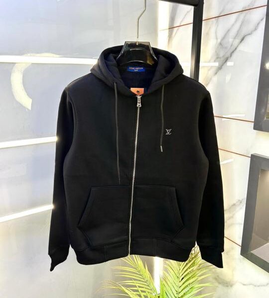 Louis_Vuitton Logo Imported Black Super Premium Hoodie F3239-BL
